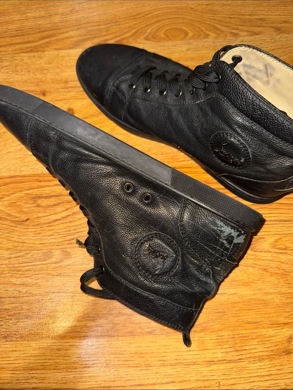 Christian Louboutin Black High-Top Leather Sneakers